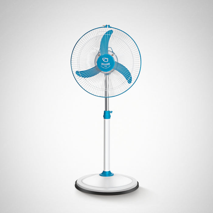 SUMMERCOOL Yogi Pedestal Fan 400mm | High Speed 3 Blade Standing Fan | Heavy Duty Motor | Farrata Energy Saving Fan | Adjustable Height | for Home/Office/Factory | (White & Blue)