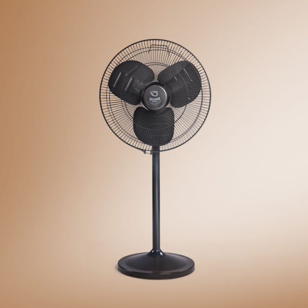SUMMERCOOL Shakti Gold 450mm Sweep Pedestal Fan | High Speed 3 Blade Standing Fan | Heavy Duty Motor | Farrata Energy Saving Fan | Telescopic Height With Adjustable Stand | for Office/Factory | Black